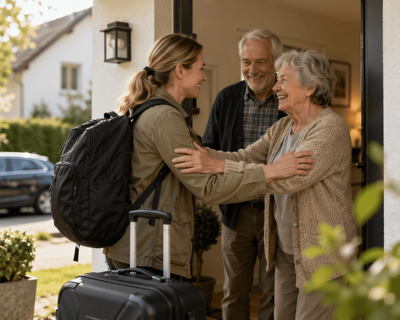 Betreuungskraft aus Osteuropa kommt bei einer Familie zu Hause an