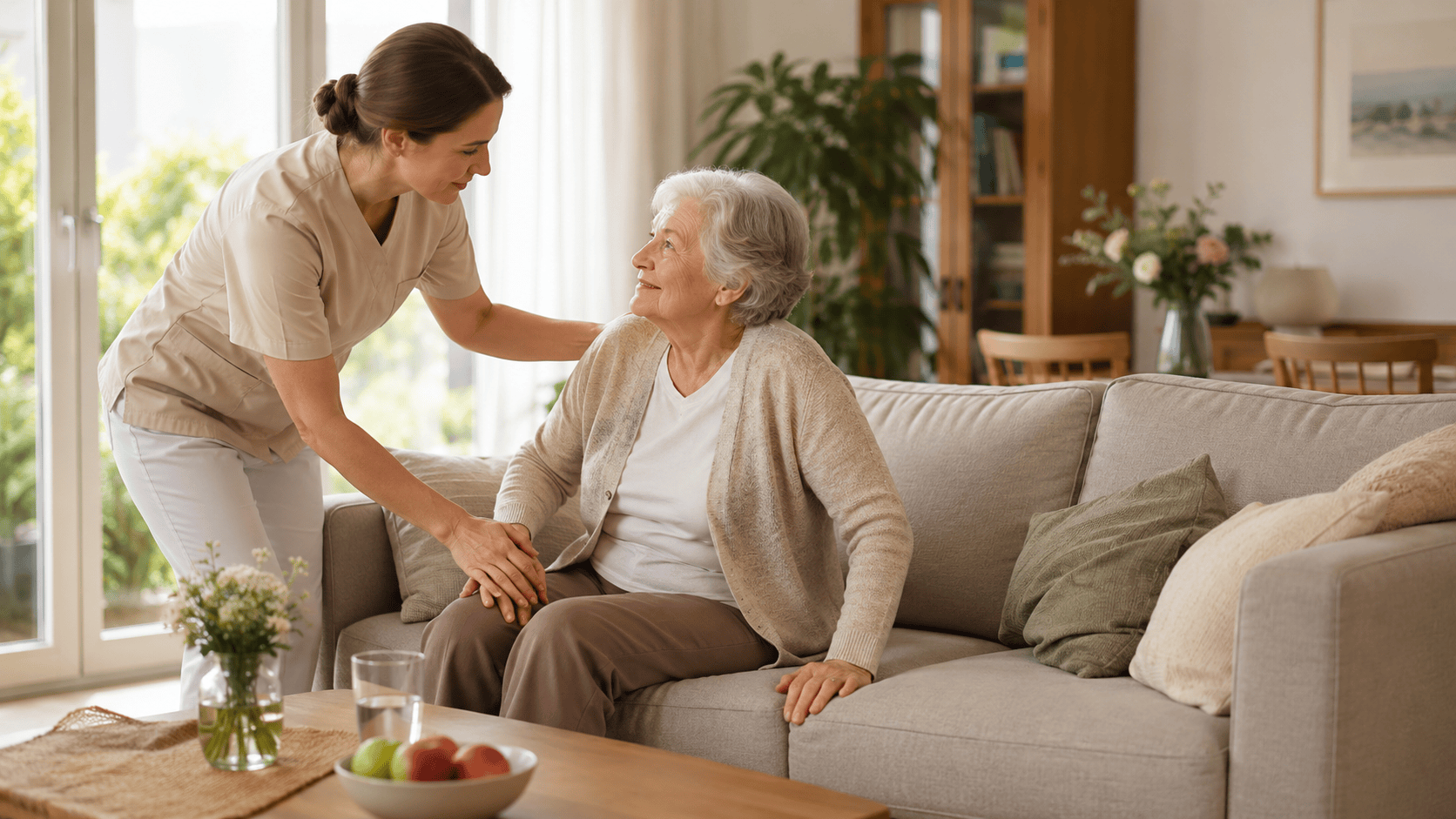 Betreuungskraft unterstützt Seniorin im Alltag bei der 24 Stunden Pflege in Böblingen