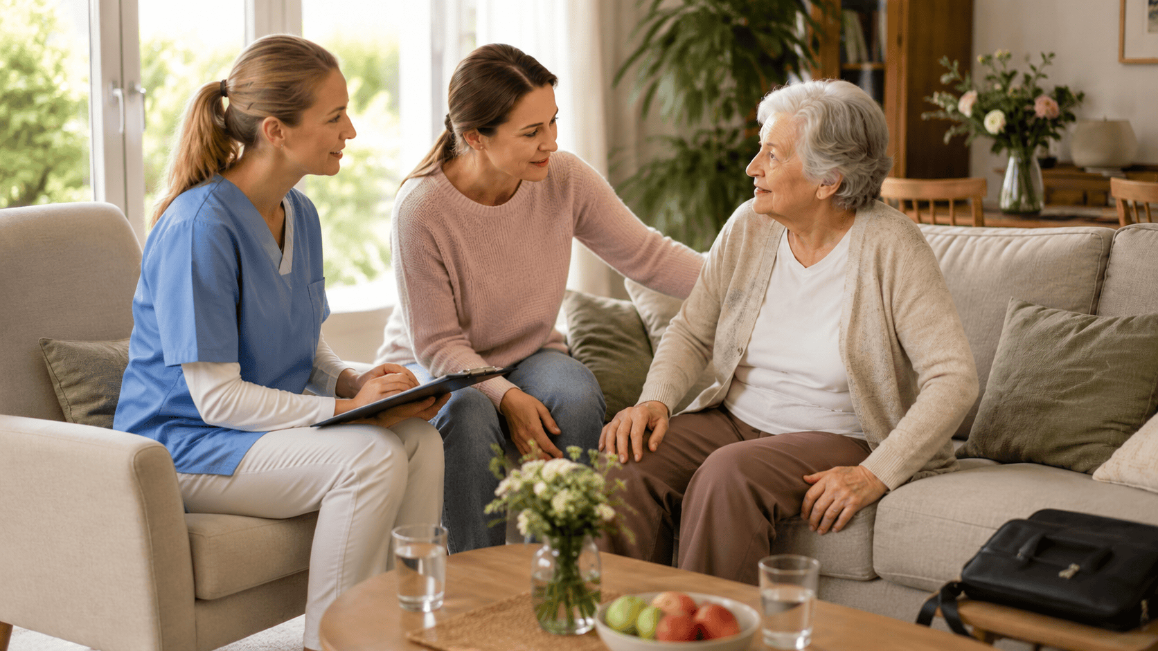 Angehörige besprechen eine kurzfristige Betreuung zu Hause in Böblingen