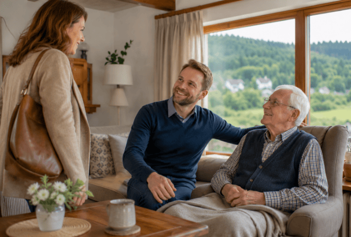 Angehörige besprechen eine kurzfristige Betreuungslösung für zu Hause in Geislingen an der Steige