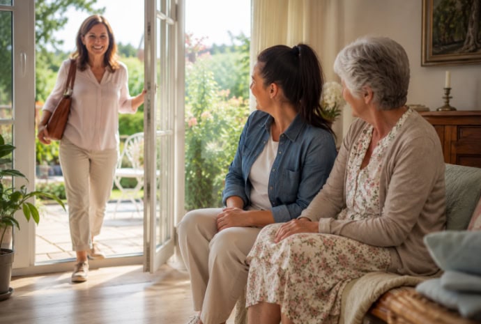 Angehörige besprechen eine kurzfristige Betreuungslösung für zu Hause in Illertissen