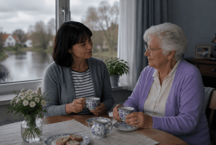 Pflegekraft für zu Hause unterstützt eine Seniorin bei der 24 Stunden Pflege in Langenau