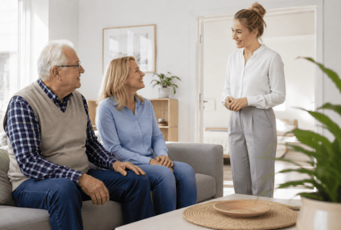 Angehörige besprechen eine kurzfristige Betreuungslösung für zu Hause in Senden