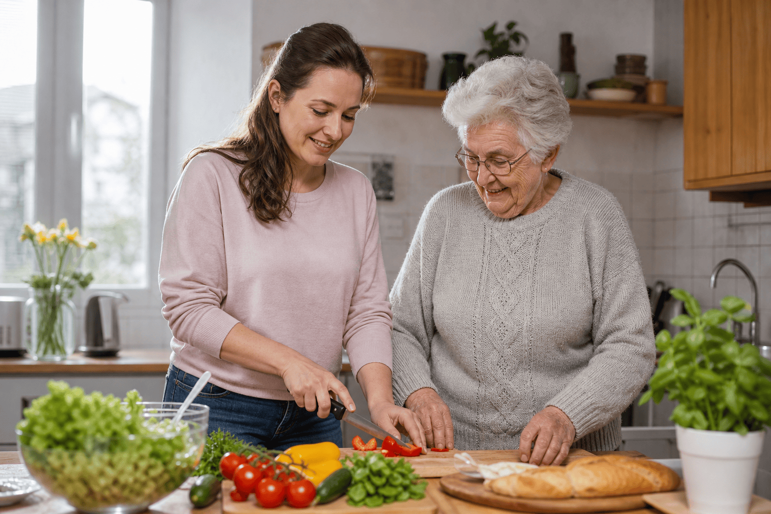 Unterstützung zu Hause bei der Vorbereitung einer Mahlzeit