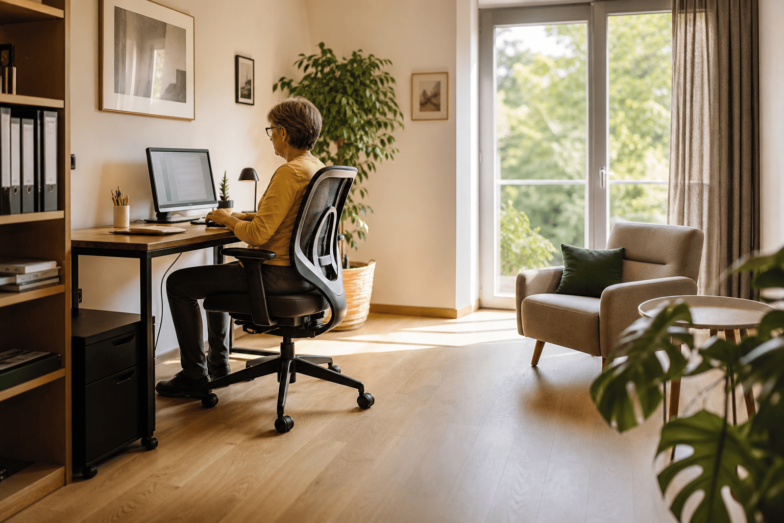 Angepasster Arbeitsplatz für eine berufstätige Person mit Unterstützungsbedarf