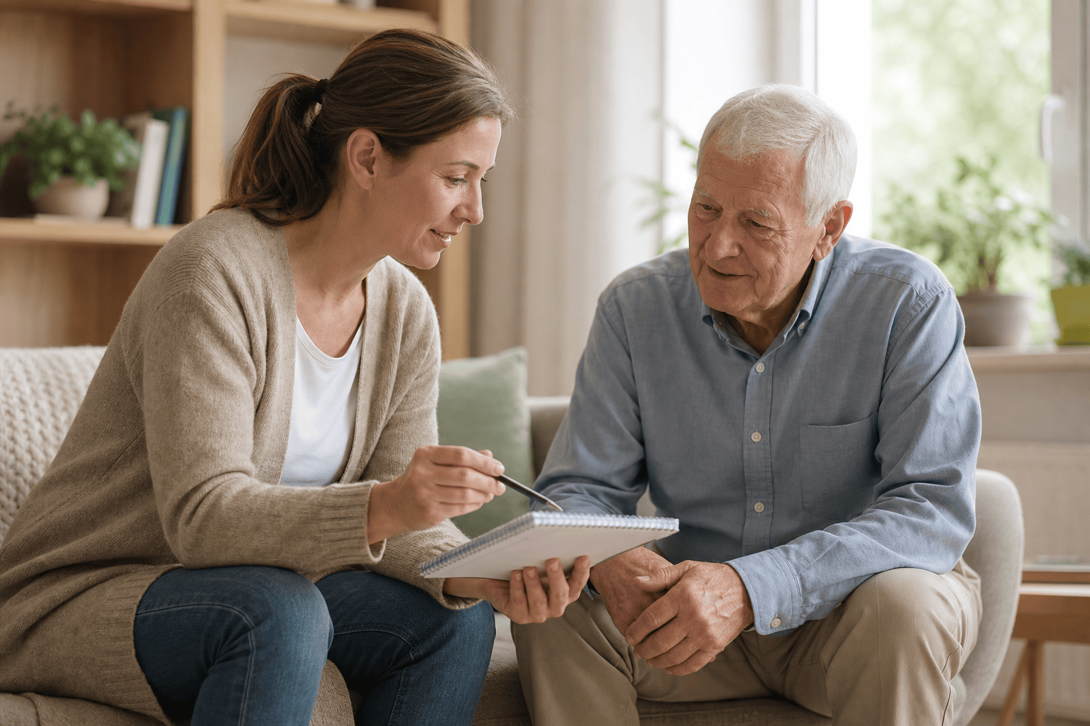 Angehörige besprechen die Aufteilung von Unterstützung im Pflegealltag