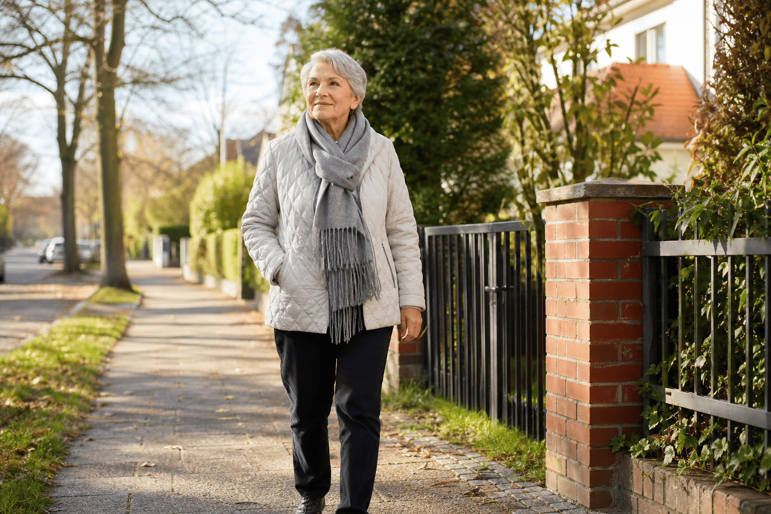 Ältere Person unterwegs bei einem selbstständigen Spaziergang
