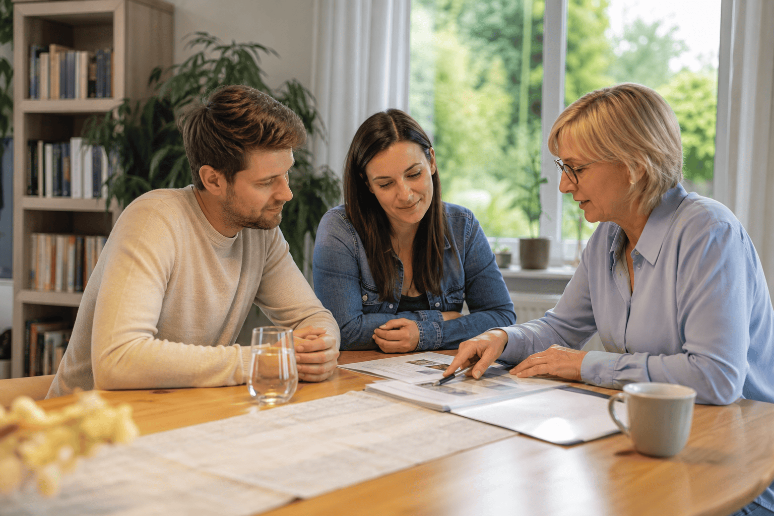 Angehörige bespricht die Organisation der Unterstützung zu Hause