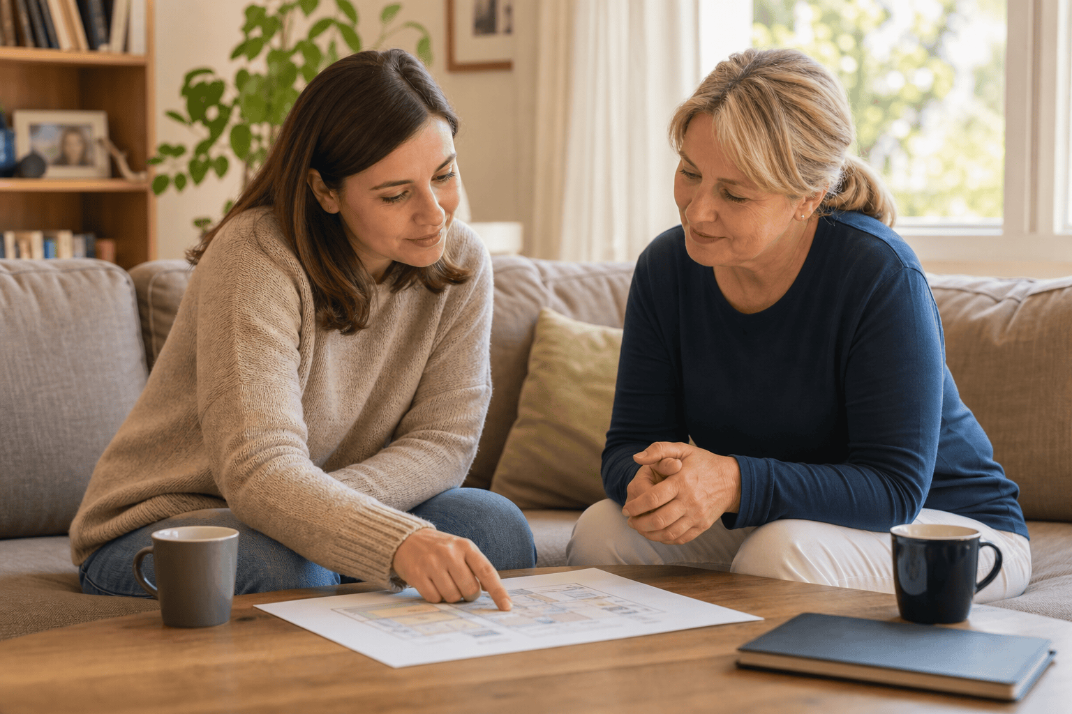 Angehörige und Betreuungskraft besprechen Absprachen für die Feiertage