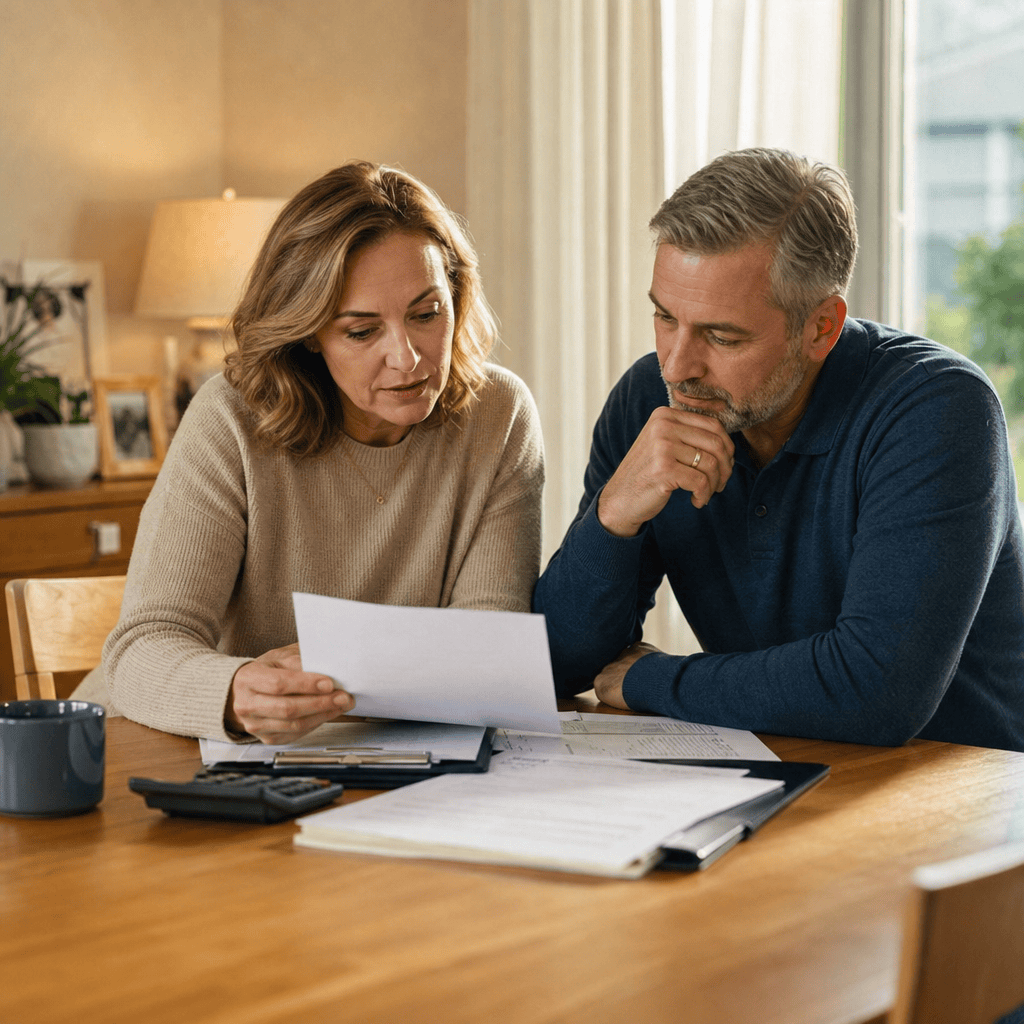 Angehörige besprechen zu Hause die Finanzierung bei Pflegegrad 4
