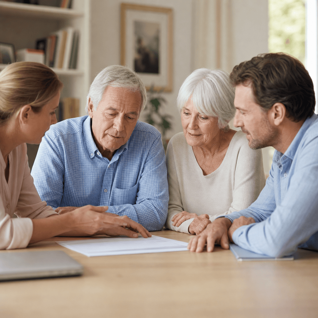 Familie bespricht die weitere Organisation von Unterstützung zu Hause.