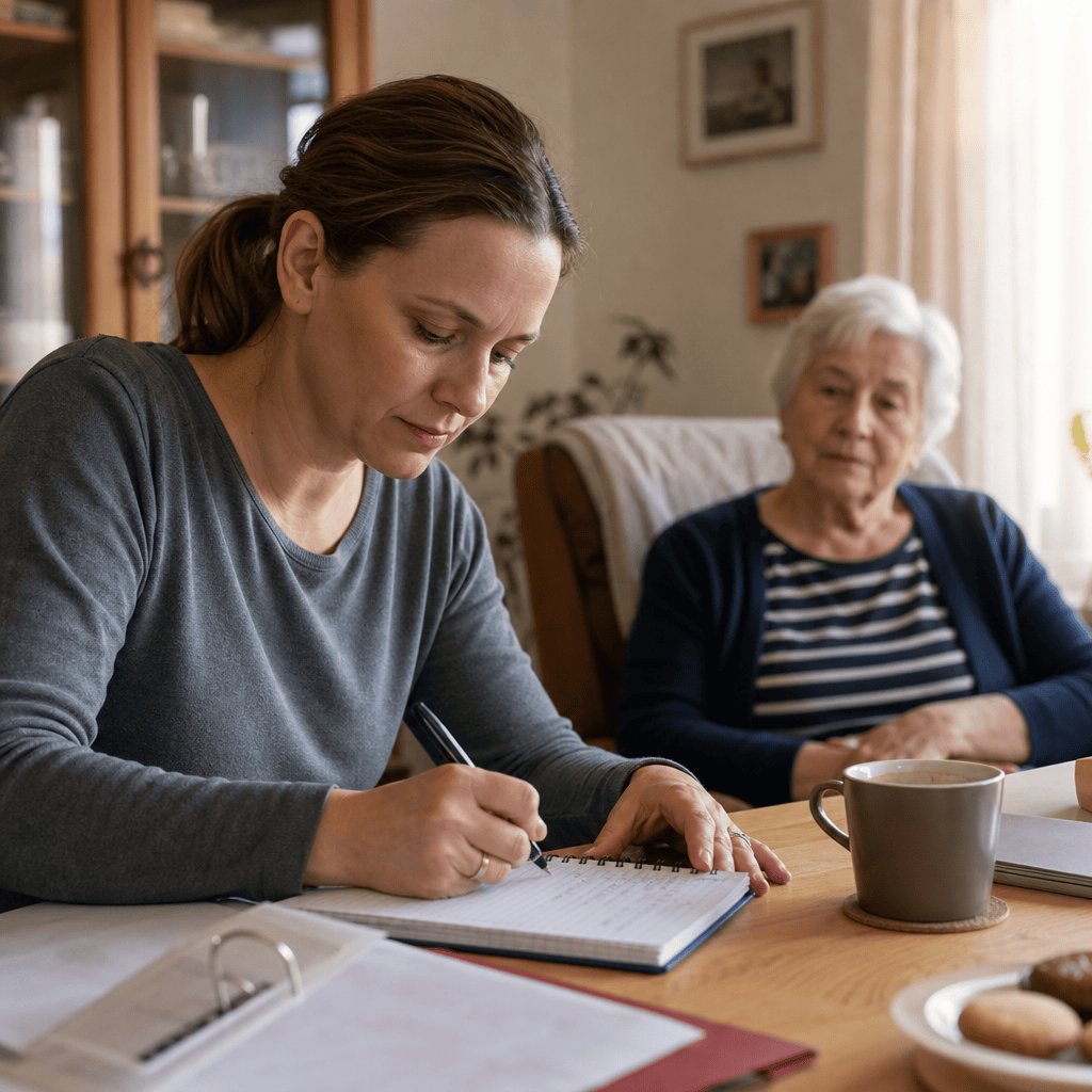 Angehörige notiert Beobachtungen für die Begutachtung zum Pflegegrad