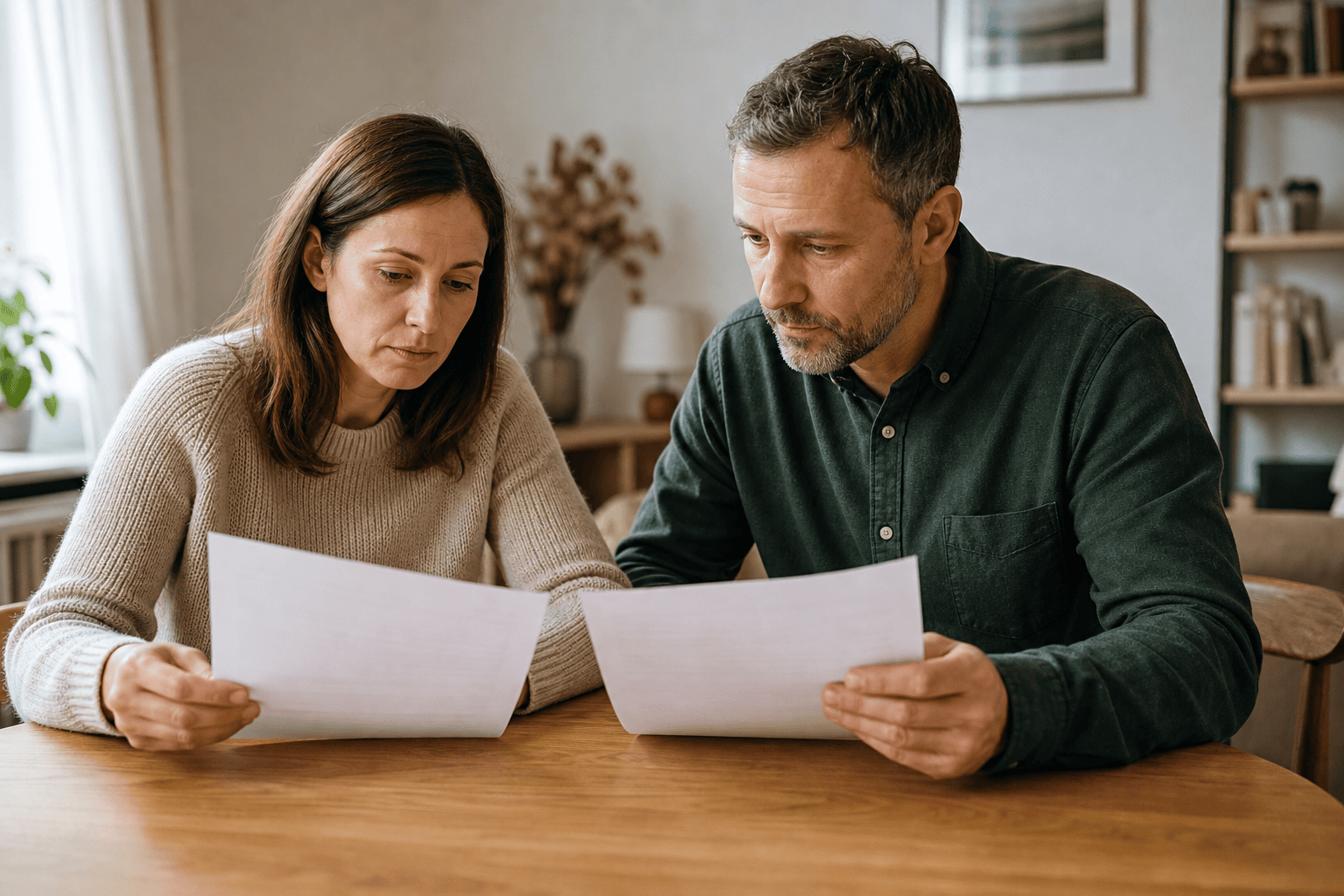 Angehörige vergleicht Kostenunterlagen für Pflegeheime.
