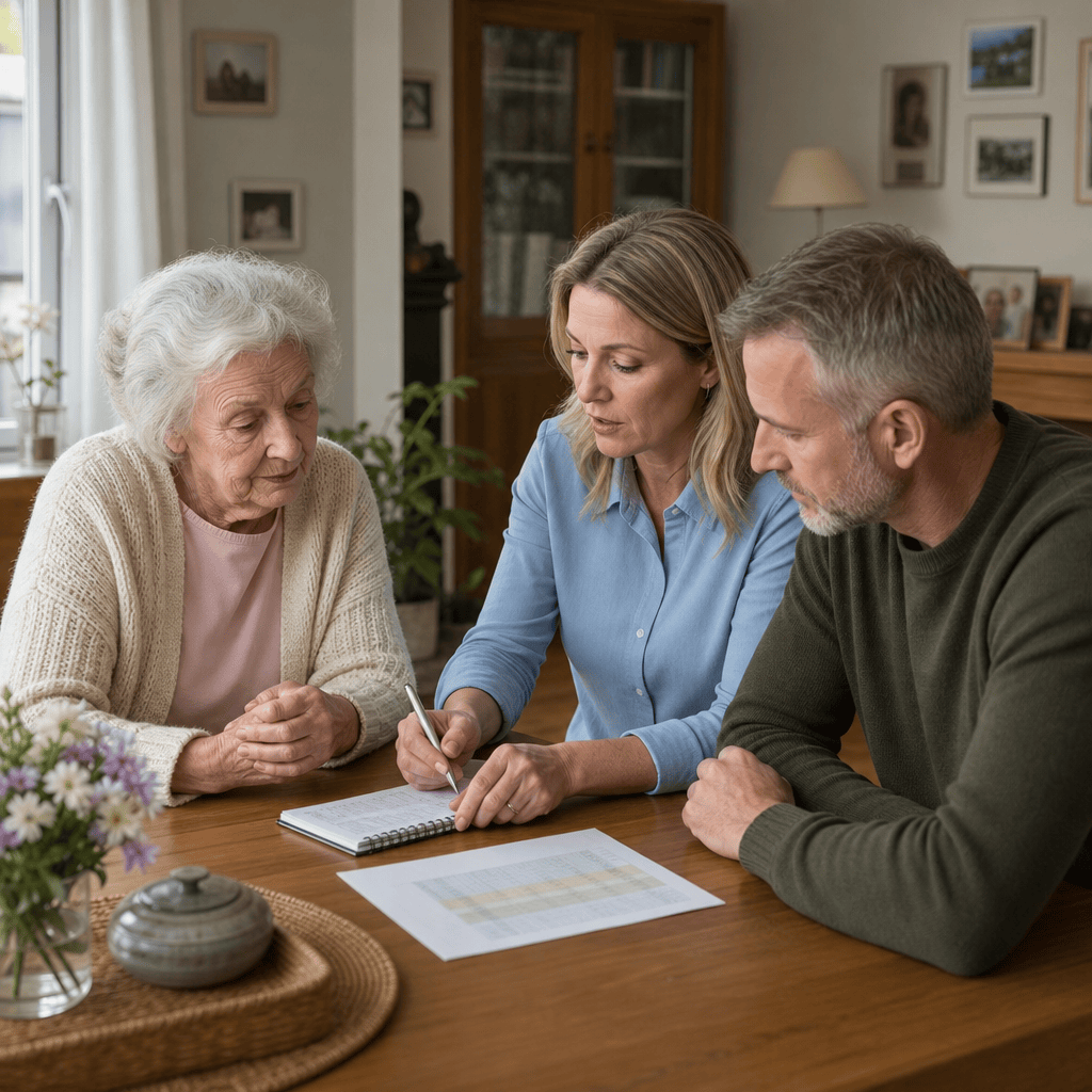 Familie erstellt eine Checkliste für die Betreuung zu Hause