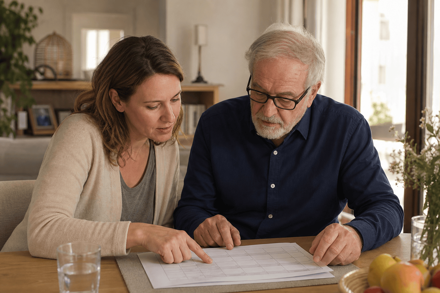 Angehörige besprechen gemeinsam die Organisation des Pflegealltags.
