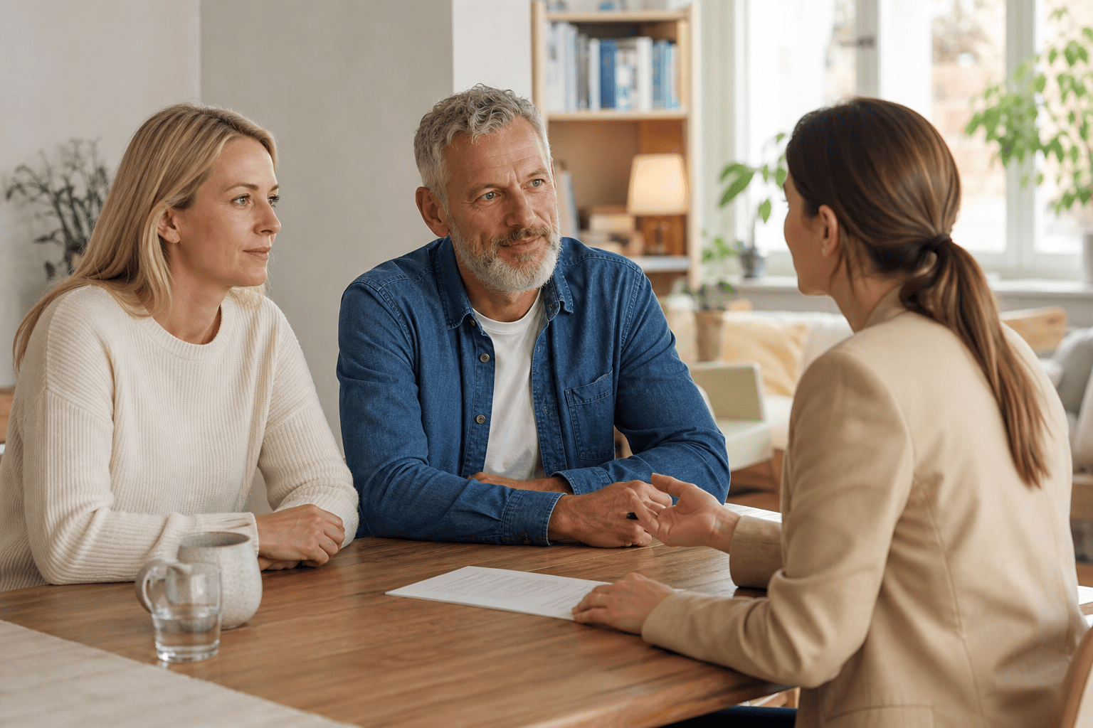 Angehörige besprechen den nächtlichen Unterstützungsbedarf in einer Beratung.