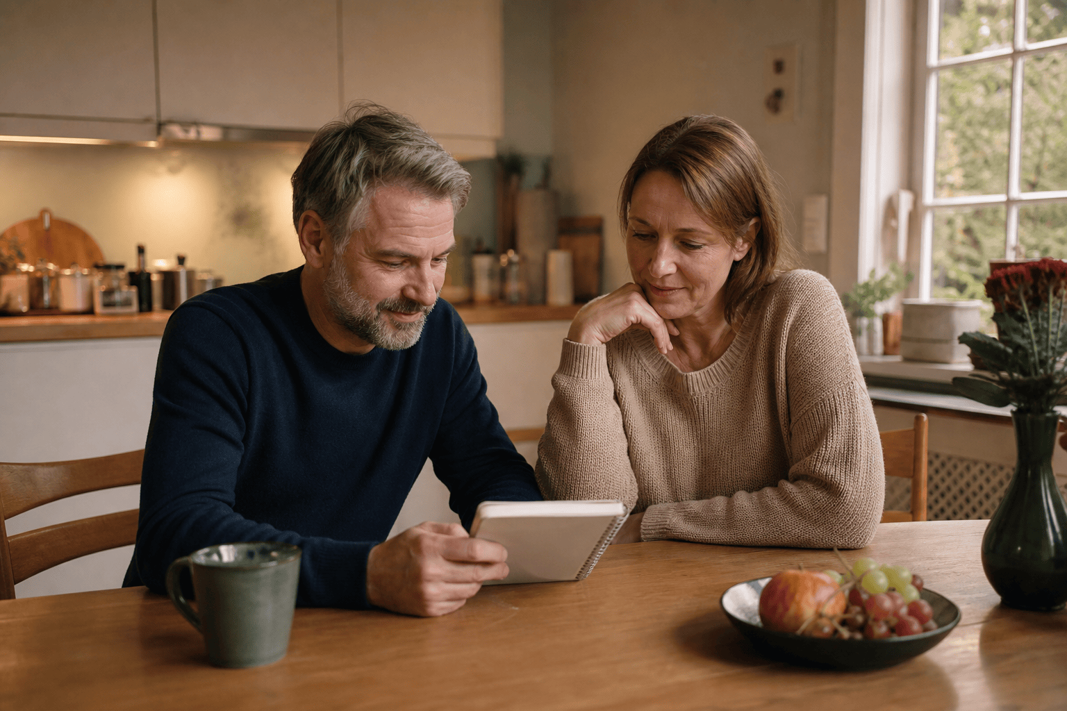 Zwei Angehörige besprechen die Entlastung im Pflegealltag