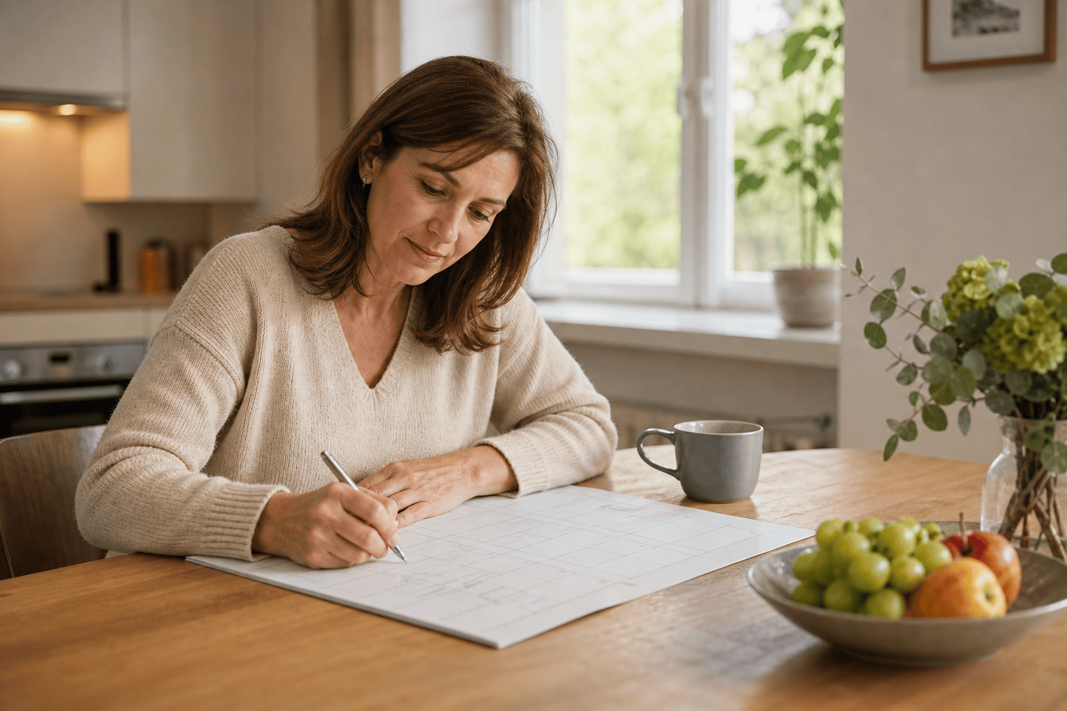 Angehörige Person plant Einsatzzeiten für Unterstützung zu Hause.
