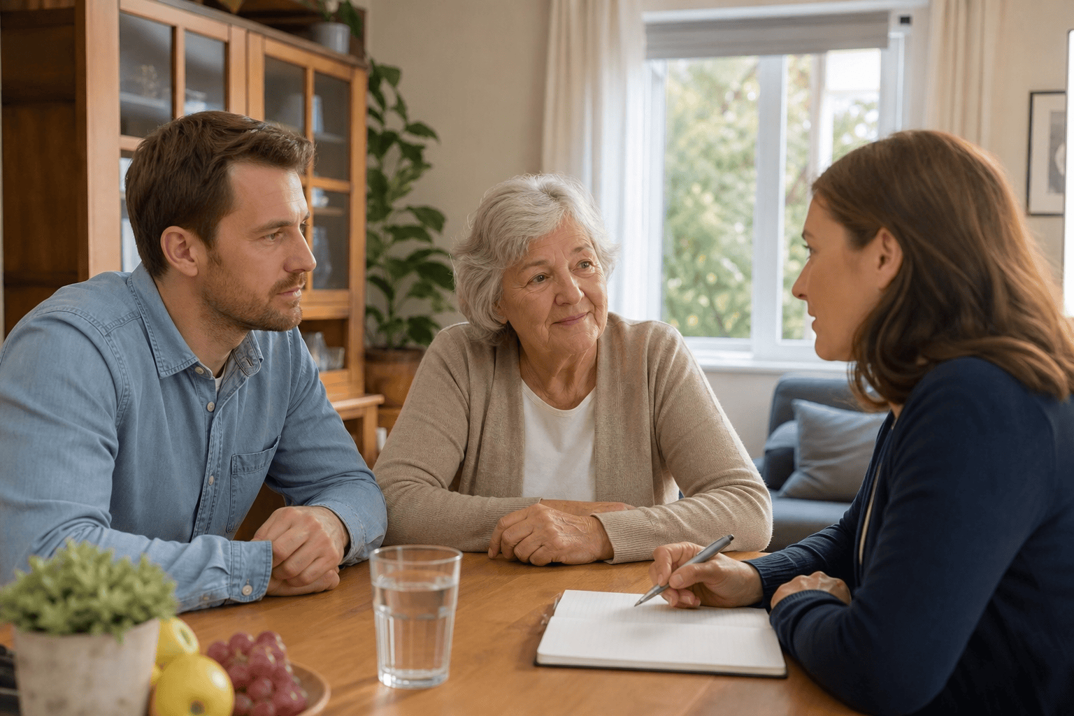 Familie plant gemeinsam die passende Pflegeform