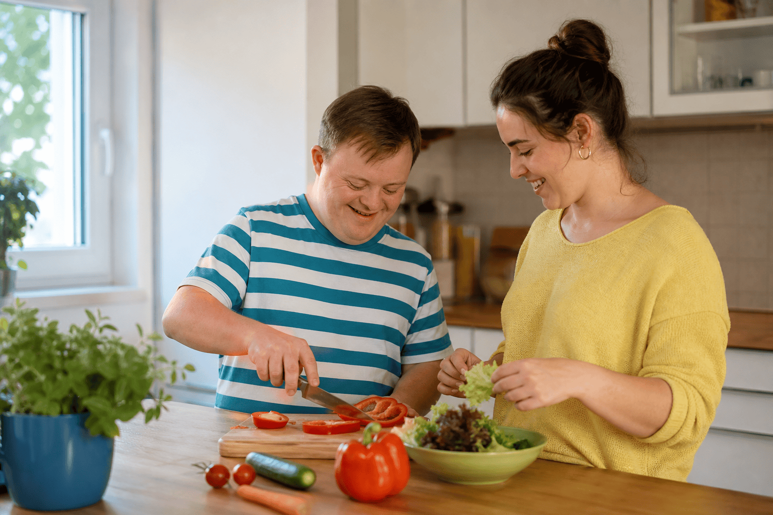 Gemeinsame Unterstützung bei der Zubereitung einer Mahlzeit zu Hause