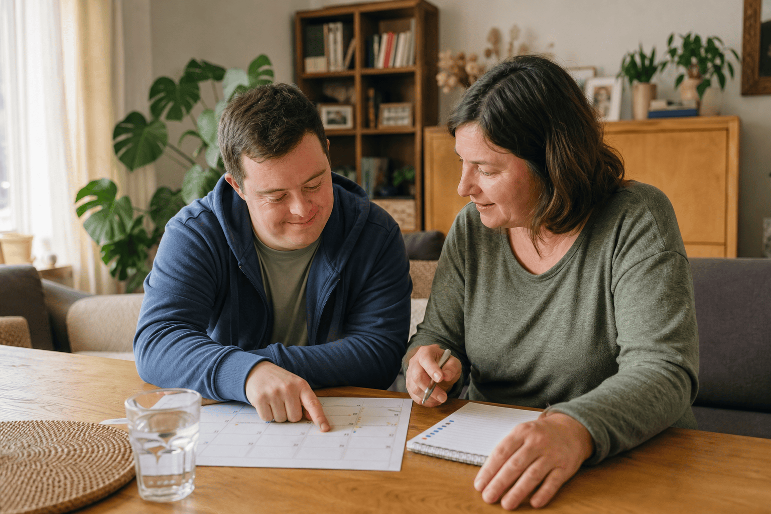 Gemeinsame Alltagsplanung mit Kalender und Aufgabenliste zu Hause