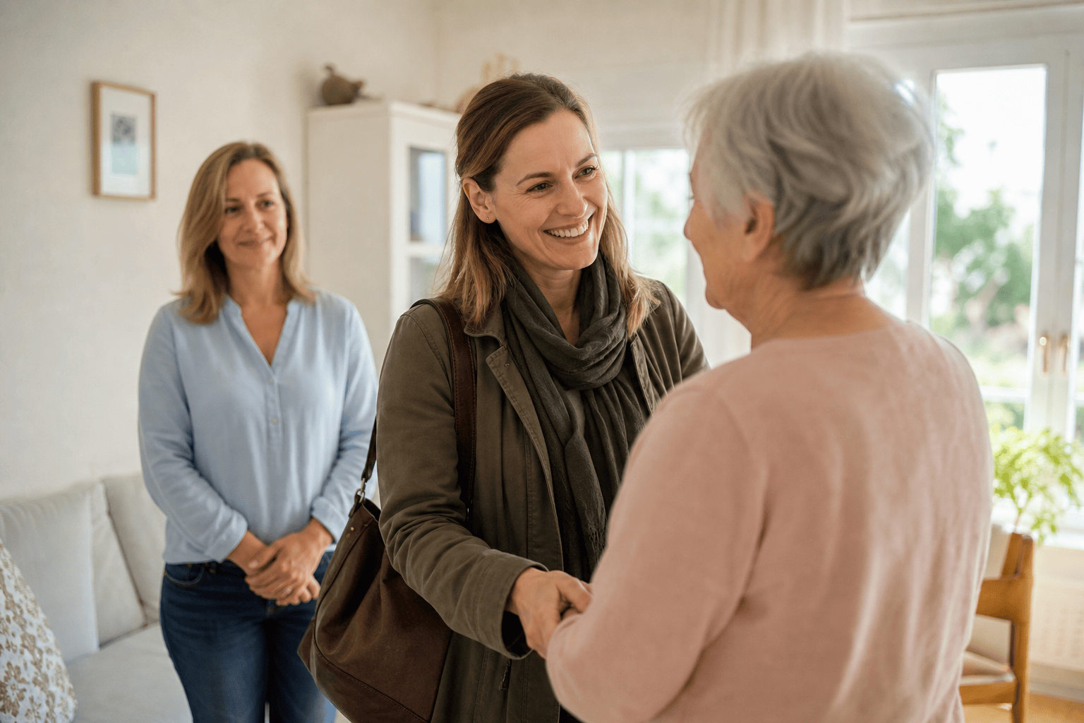 Ersatzpflegeperson kommt zu einem häuslichen Betreuungseinsatz