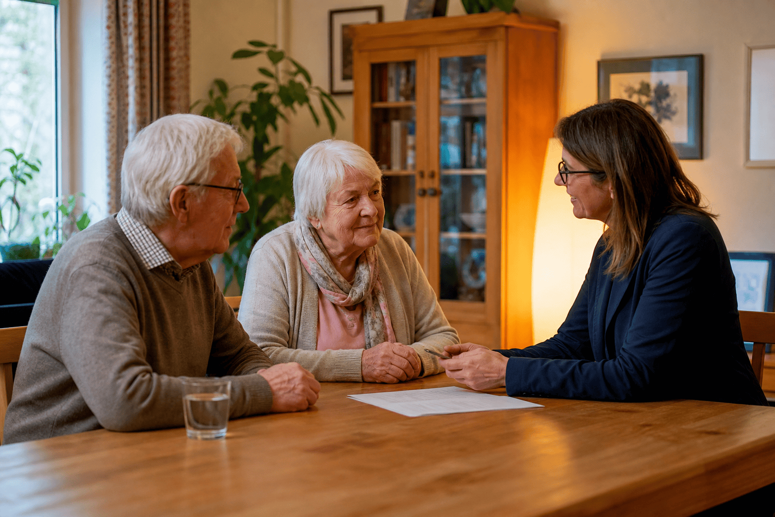 Familie bespricht die Organisation zusätzlicher Unterstützung zu Hause.