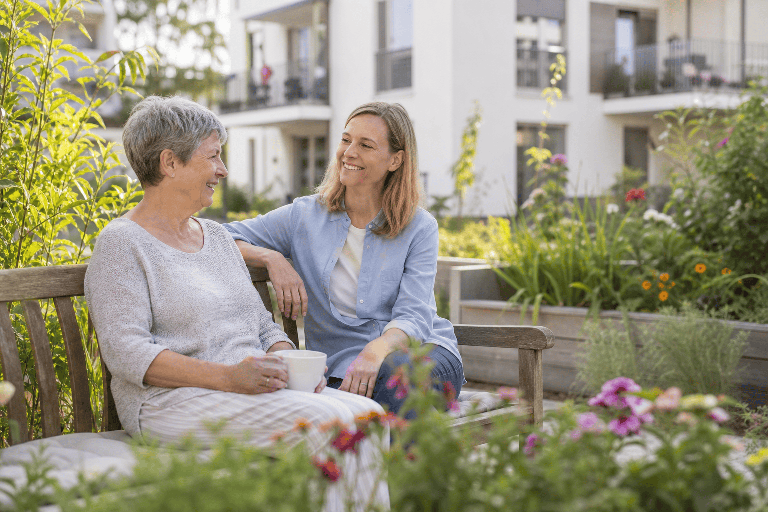 Bewohner unterschiedlicher Generationen in einem gemeinschaftlichen Wohnprojekt