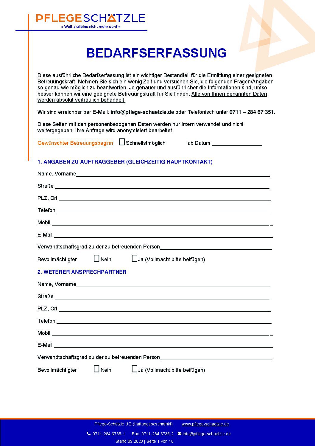 Bedarfserfassung Betreuung zu Hause