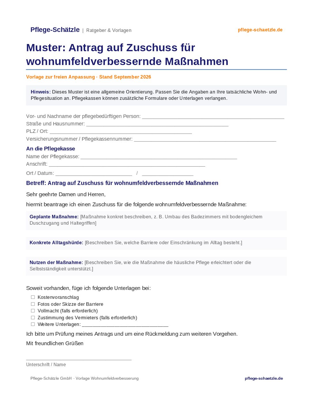 Antrag Wohnumfeldverbesserung – Muster