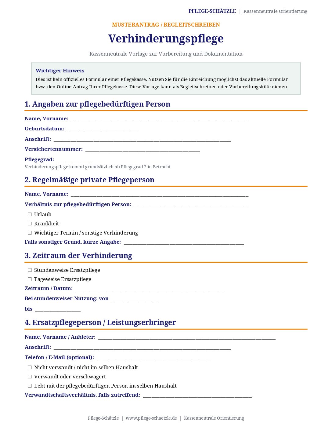 Musterantrag Verhinderungspflege