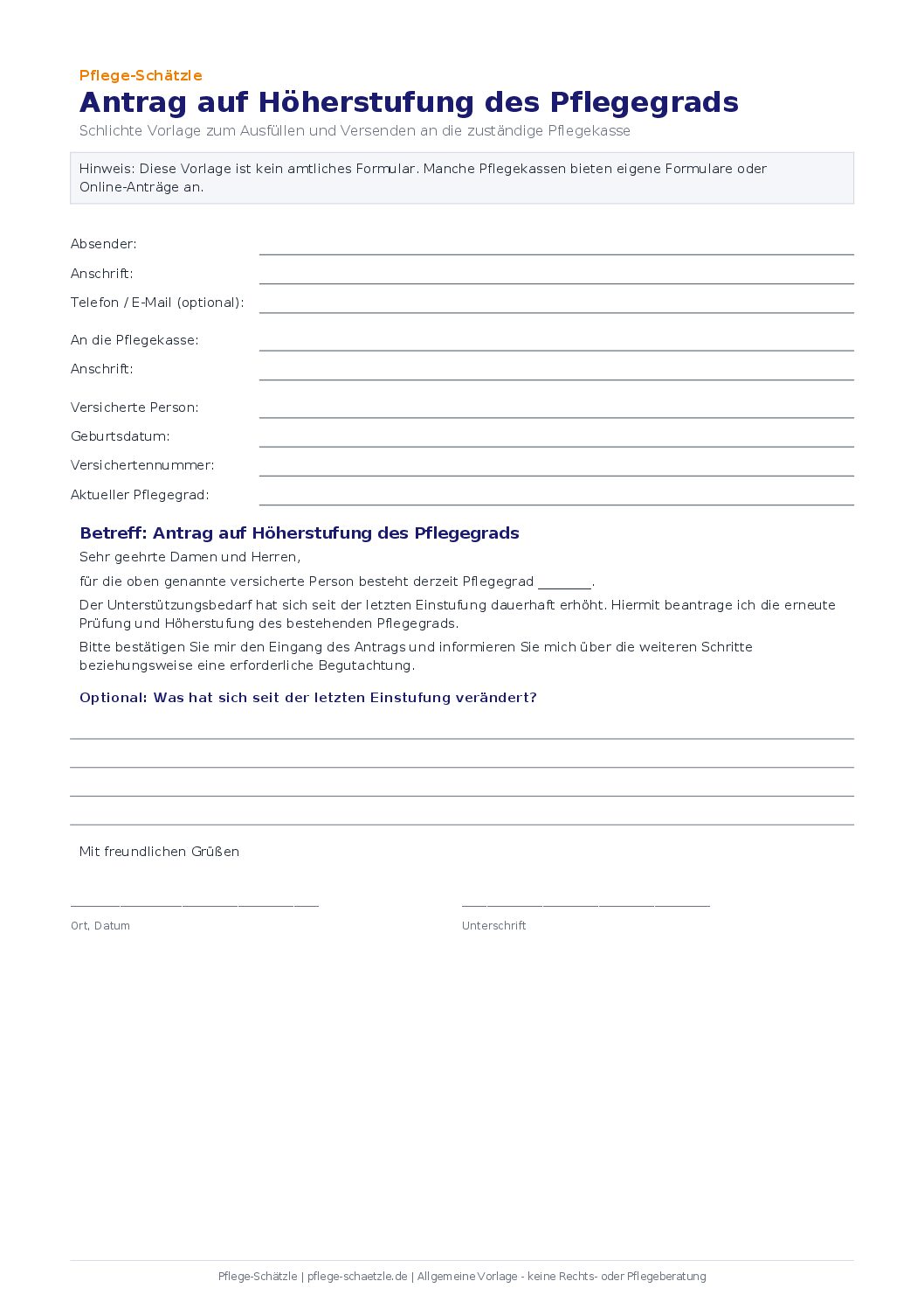 Höherstufung Pflegegrad – Musterantrag